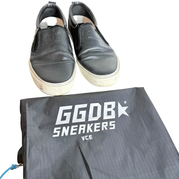 Golden Goose Hanami Black Leather Star Slip-On Sneakers Size 38 - Picture 2 of 10